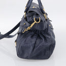 Miu Miu Hand Bag Leather 2way Navy Gold Auth mr3145V-5