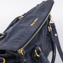 Miu Miu Hand Bag Leather 2way Navy Gold Auth mr3145V-6