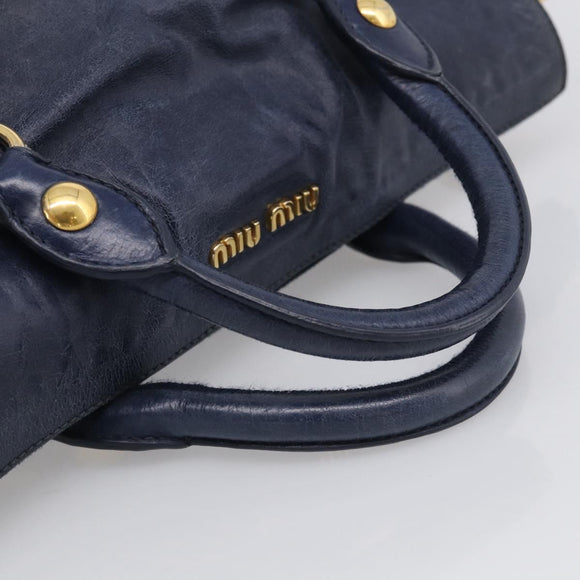 Miu Miu Hand Bag Leather 2way Navy Gold Auth mr3145V