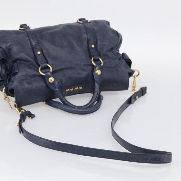 Miu Miu Hand Bag Leather 2way Navy Gold Auth mr3145V