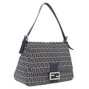 FENDI Zucchino Canvas Mamma Baguette Shoulder Bag Navy Silver Auth mr3148V-1