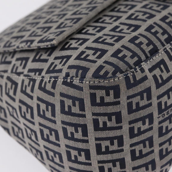 FENDI Zucchino Canvas Mamma Baguette Shoulder Bag Navy Silver Auth mr3148V