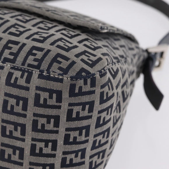 FENDI Zucchino Canvas Mamma Baguette Shoulder Bag Navy Silver Auth mr3148V