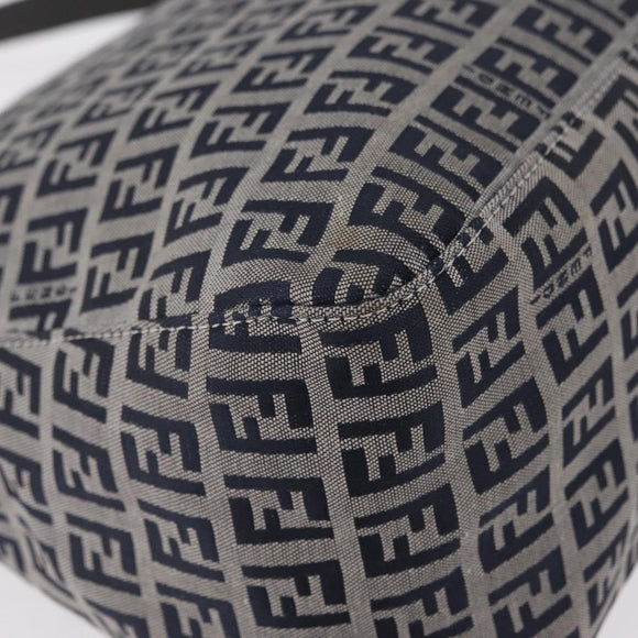 FENDI Zucchino Canvas Mamma Baguette Shoulder Bag Navy Silver Auth mr3148V
