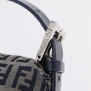 FENDI Zucchino Canvas Mamma Baguette Shoulder Bag Navy Silver Auth mr3148V-14