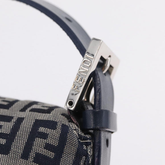 FENDI Zucchino Canvas Mamma Baguette Shoulder Bag Navy Silver Auth mr3148V