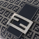 FENDI Zucchino Canvas Mamma Baguette Shoulder Bag Navy Silver Auth mr3148V-15