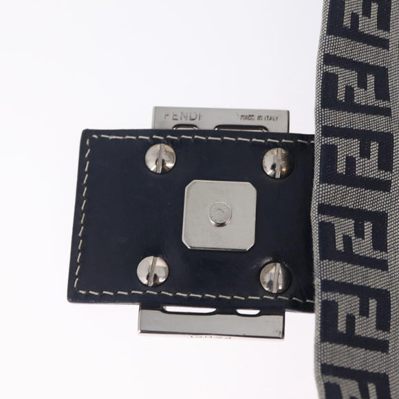 FENDI Zucchino Canvas Mamma Baguette Shoulder Bag Navy Silver Auth mr3148V