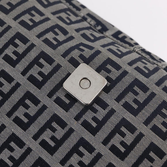 FENDI Zucchino Canvas Mamma Baguette Shoulder Bag Navy Silver Auth mr3148V