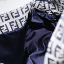 FENDI Zucchino Canvas Mamma Baguette Shoulder Bag Navy Silver Auth mr3148V-22