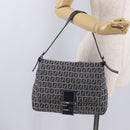 FENDI Zucchino Canvas Mamma Baguette Shoulder Bag Navy Silver Auth mr3148V-26