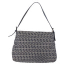FENDI Zucchino Canvas Mamma Baguette Shoulder Bag Navy Silver Auth mr3148V-3