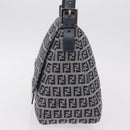 FENDI Zucchino Canvas Mamma Baguette Shoulder Bag Navy Silver Auth mr3148V-4