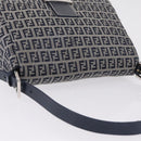 FENDI Zucchino Canvas Mamma Baguette Shoulder Bag Navy Silver Auth mr3148V-6