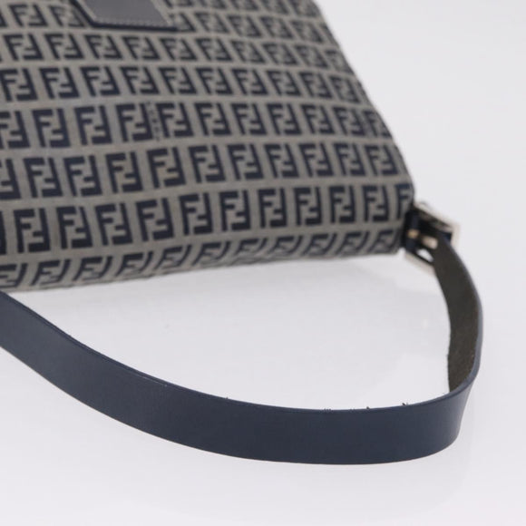 FENDI Zucchino Canvas Mamma Baguette Shoulder Bag Navy Silver Auth mr3148V