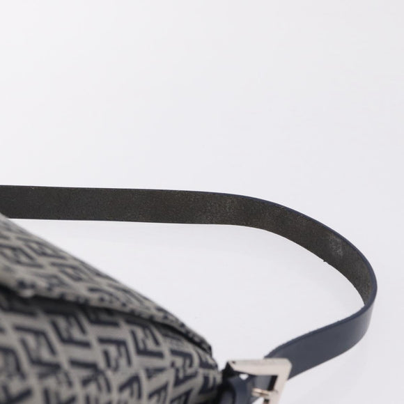 FENDI Zucchino Canvas Mamma Baguette Shoulder Bag Navy Silver Auth mr3148V