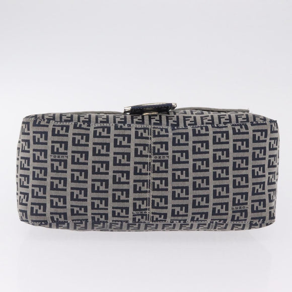 FENDI Zucchino Canvas Mamma Baguette Shoulder Bag Navy Silver Auth mr3148V