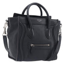 CELINE Luggage Nano Shopper Hand Bag Leather 2way Black Silver Auth mr3149V-1