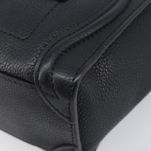 CELINE Luggage Nano Shopper Hand Bag Leather 2way Black Silver Auth mr3149V