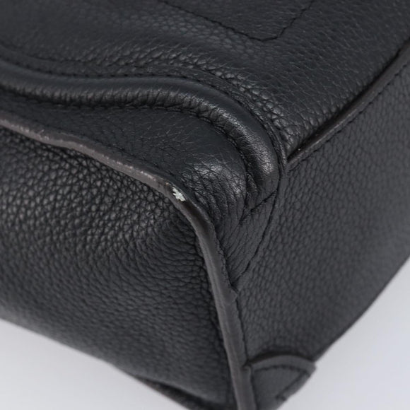 CELINE Luggage Nano Shopper Hand Bag Leather 2way Black Silver Auth mr3149V
