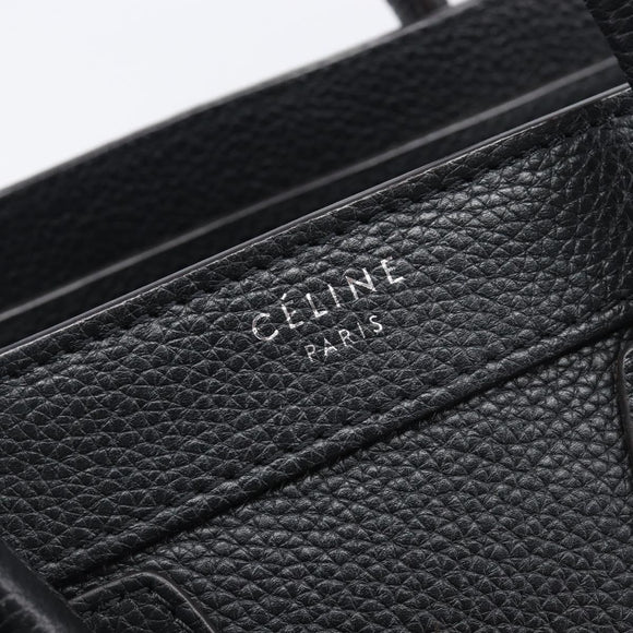 CELINE Luggage Nano Shopper Hand Bag Leather 2way Black Silver Auth mr3149V