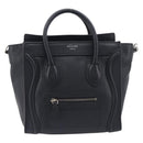 CELINE Luggage Nano Shopper Hand Bag Leather 2way Black Silver Auth mr3149V-2