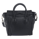 CELINE Luggage Nano Shopper Hand Bag Leather 2way Black Silver Auth mr3149V-3