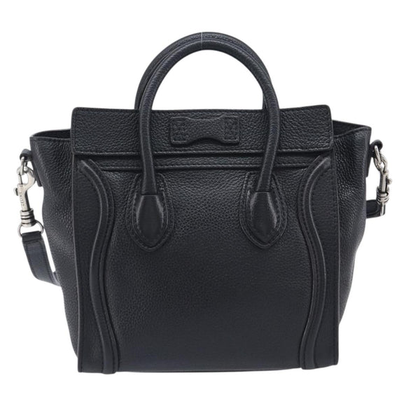 CELINE Luggage Nano Shopper Hand Bag Leather 2way Black Silver Auth mr3149V