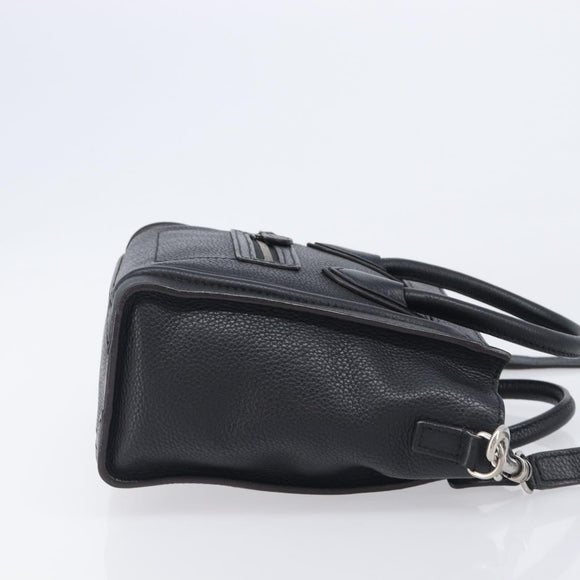 CELINE Luggage Nano Shopper Hand Bag Leather 2way Black Silver Auth mr3149V