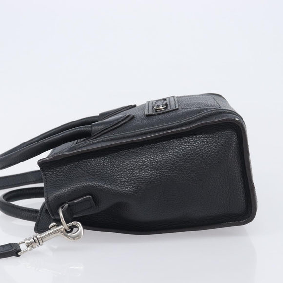 CELINE Luggage Nano Shopper Hand Bag Leather 2way Black Silver Auth mr3149V
