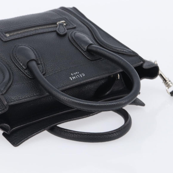 CELINE Luggage Nano Shopper Hand Bag Leather 2way Black Silver Auth mr3149V