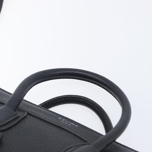 CELINE Luggage Nano Shopper Hand Bag Leather 2way Black Silver Auth mr3149V