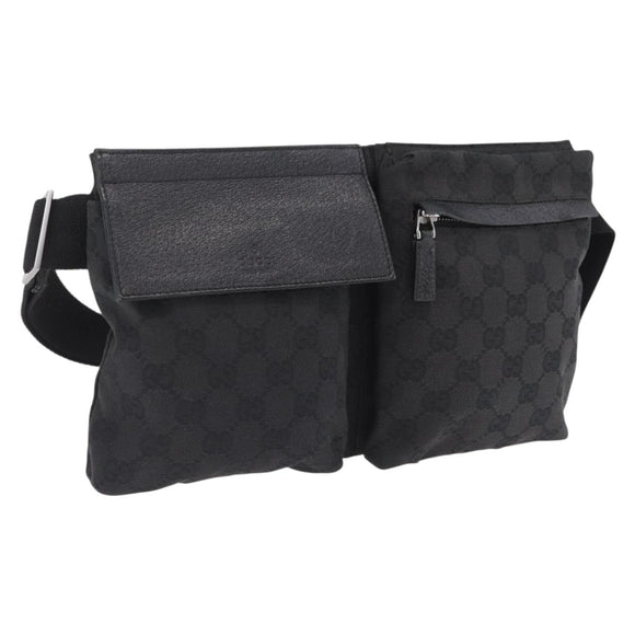 GUCCI GG Canvas Waist bag Black Silver 28566 Auth mr3150A