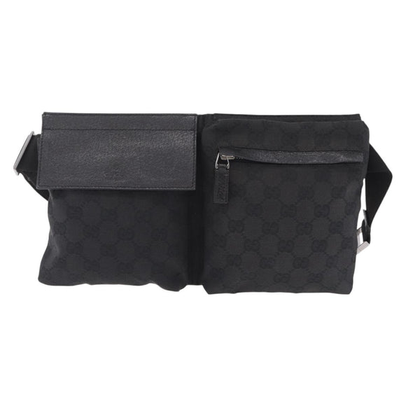 GUCCI GG Canvas Waist bag Black Silver 28566 Auth mr3150A