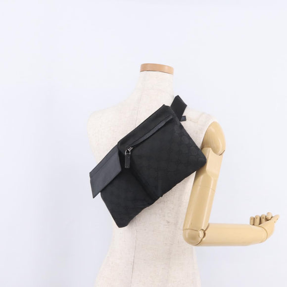 GUCCI GG Canvas Waist bag Black Silver 28566 Auth mr3150A