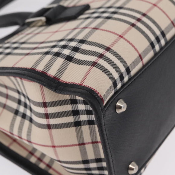 BURBERRY Nova Check Hand Bag Canvas Beige Silver Auth mr3151