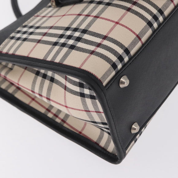 BURBERRY Nova Check Hand Bag Canvas Beige Silver Auth mr3151