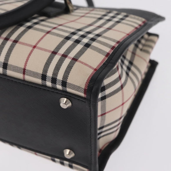 BURBERRY Nova Check Hand Bag Canvas Beige Silver Auth mr3151
