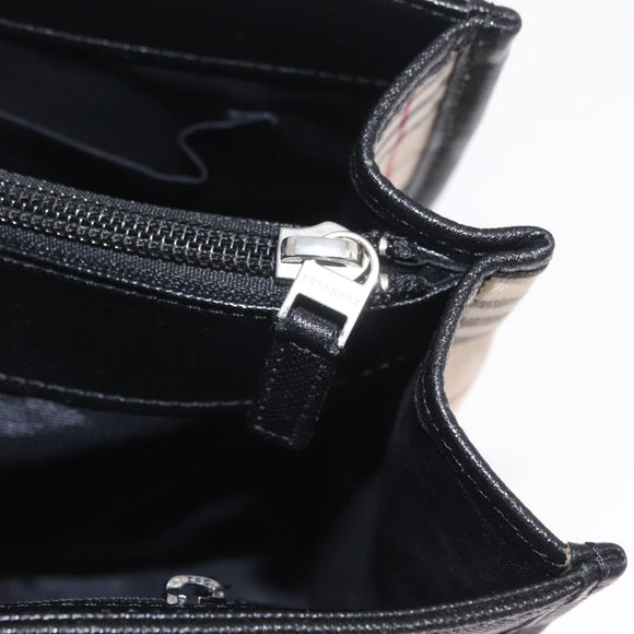 BURBERRY Nova Check Hand Bag Canvas Beige Silver Auth mr3151