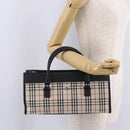 BURBERRY Nova Check Hand Bag Canvas Beige Silver Auth mr3151-28