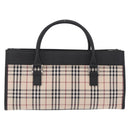BURBERRY Nova Check Hand Bag Canvas Beige Silver Auth mr3151-3
