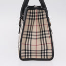 BURBERRY Nova Check Hand Bag Canvas Beige Silver Auth mr3151-4