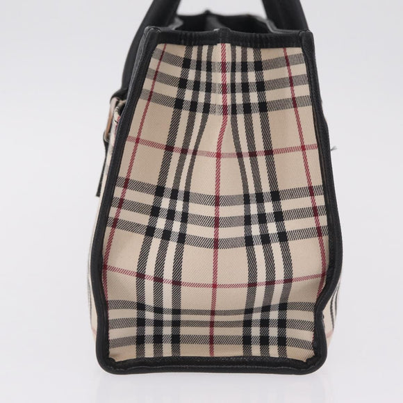 BURBERRY Nova Check Hand Bag Canvas Beige Silver Auth mr3151