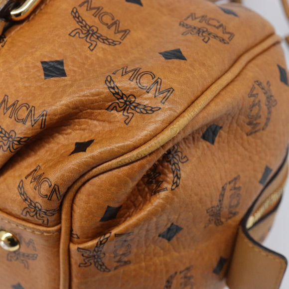 MCM Vicetos Logogram Boston Bag PVC Leather Brown Gold Auth mr3152A