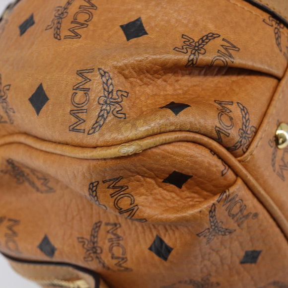 MCM Vicetos Logogram Boston Bag PVC Leather Brown Gold Auth mr3152A