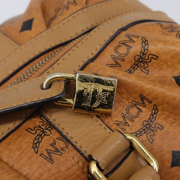 MCM Vicetos Logogram Boston Bag PVC Leather Brown Gold Auth mr3152A