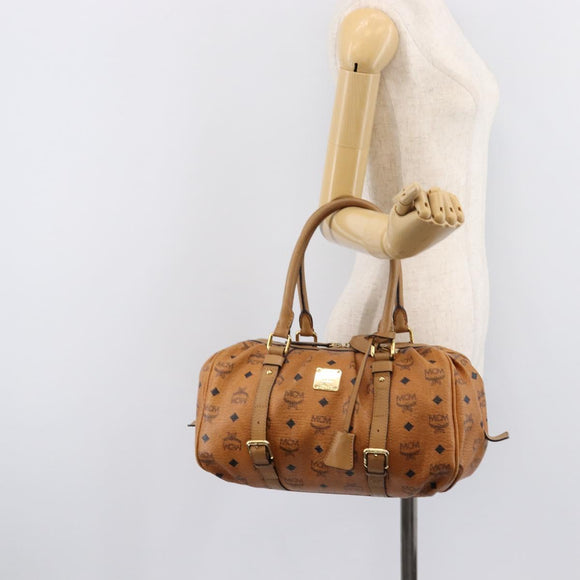 MCM Vicetos Logogram Boston Bag PVC Leather Brown Gold Auth mr3152A