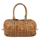 MCM Vicetos Logogram Boston Bag PVC Leather Brown Gold Auth mr3152A-3