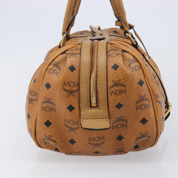 MCM Vicetos Logogram Boston Bag PVC Leather Brown Gold Auth mr3152A