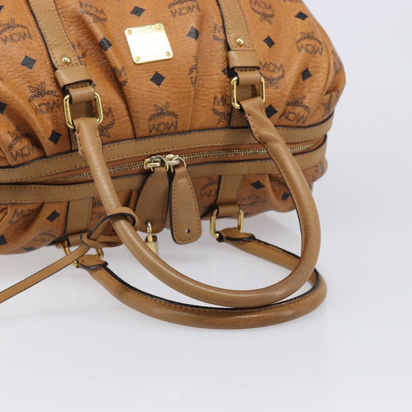 MCM Vicetos Logogram Boston Bag PVC Leather Brown Gold Auth mr3152A